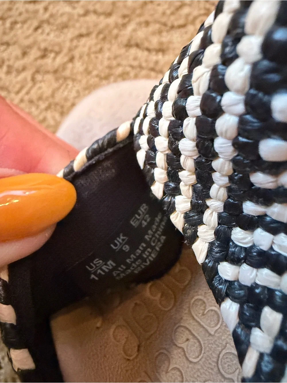 Bzees Black & White Woven Cork Wedge Slide